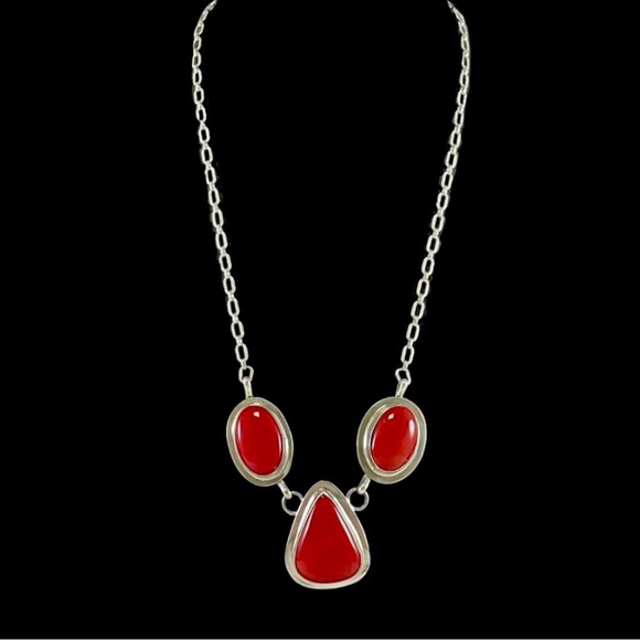 Signed-Herbert Tsosie Navajo Vintage Red Coral Sterling Silver 20” Necklace